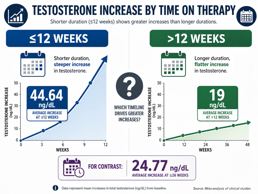 Conflicting data on DHEA duration for testosterone increase timeline infographic