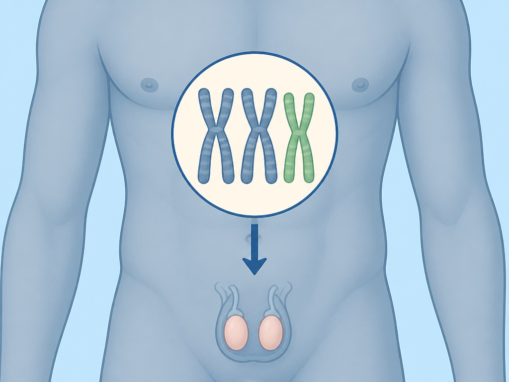 Genetic karyotype showing XXY chromosomes linked to low testosterone causes.