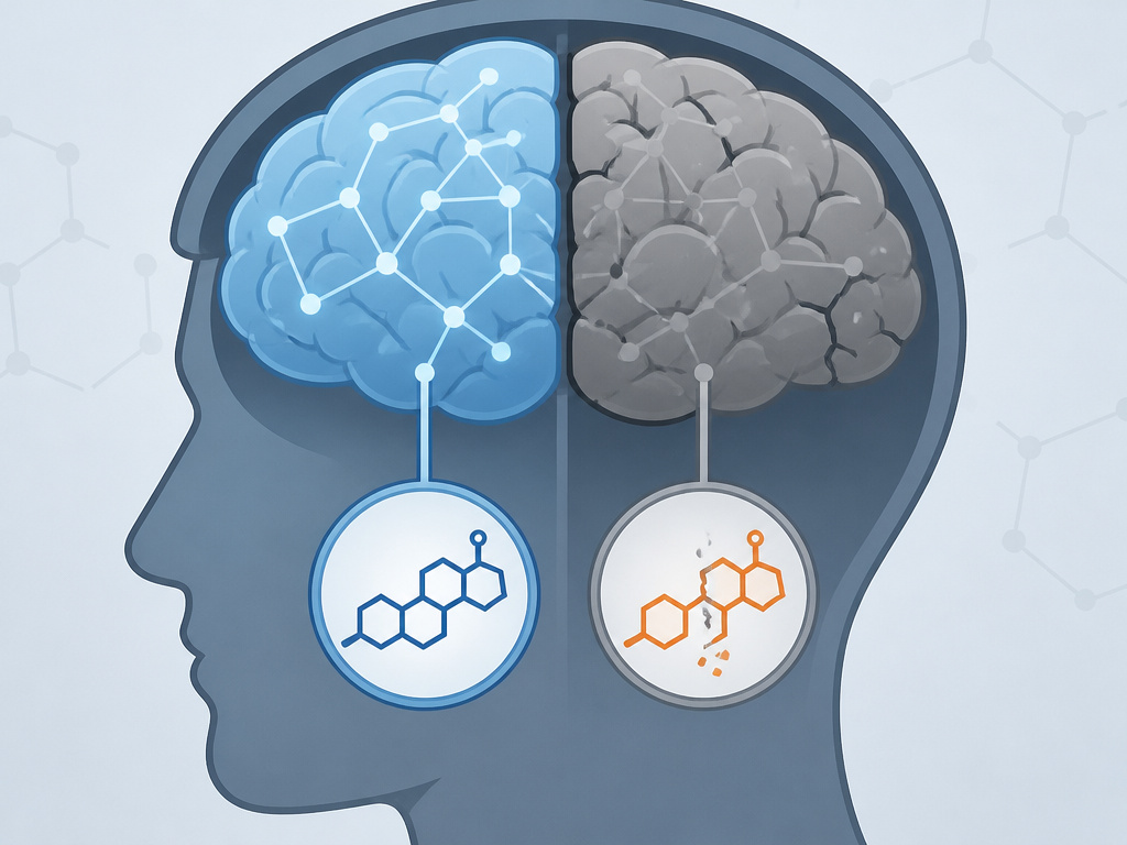 Conceptual diagram of testosterone levels linked to brain health and dementia risk in men.