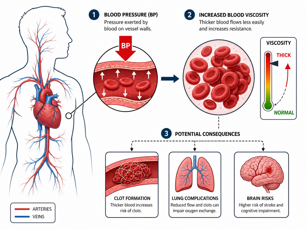 Diagram showing TRT risks of high blood pressure and thick blood for heart disease