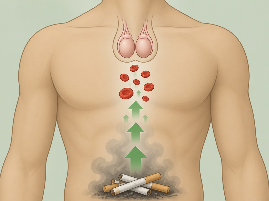 Timeline of testosterone recovery after quitting smoking, shown in body diagram.