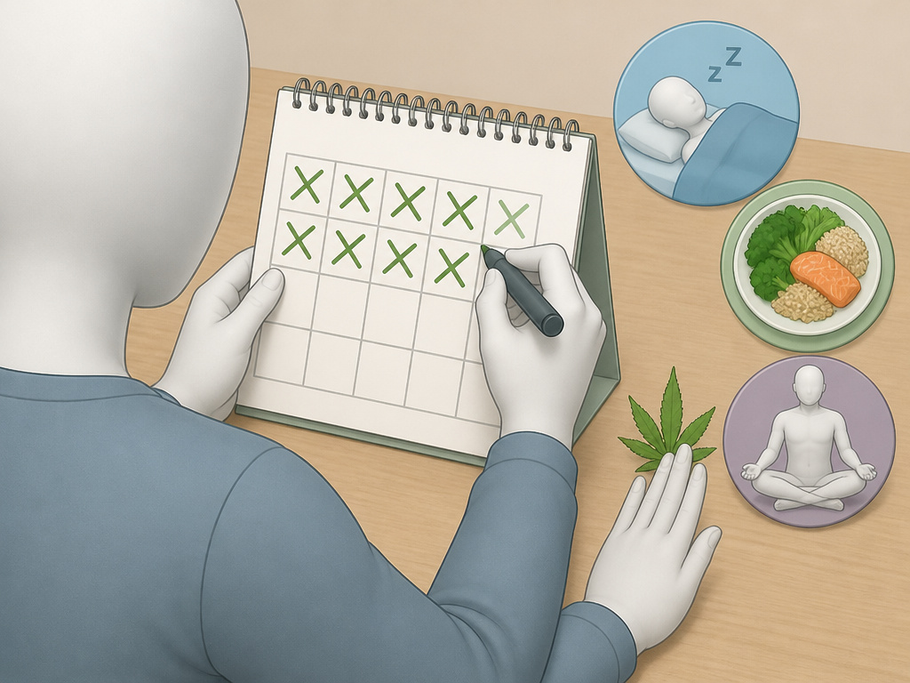 Calendar for cannabis abstinence while focusing on sleep and diet for fertility.