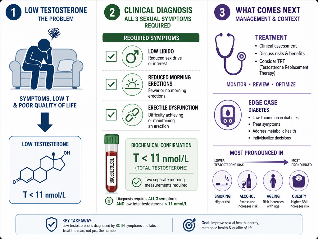 Infographic on when lifestyle changes are insufficient for low testosterone treatment.